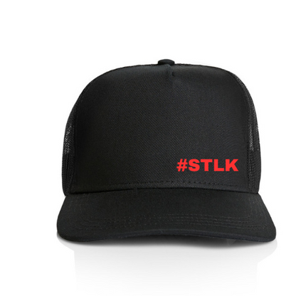 Black Stock Trucker cap with red #STLK Logo