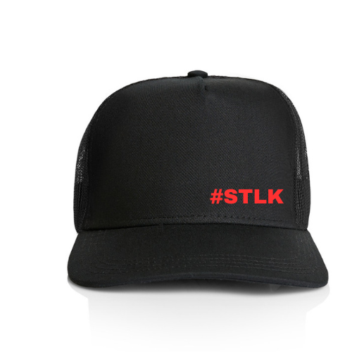 Black Stock Trucker cap with red #STLK Logo